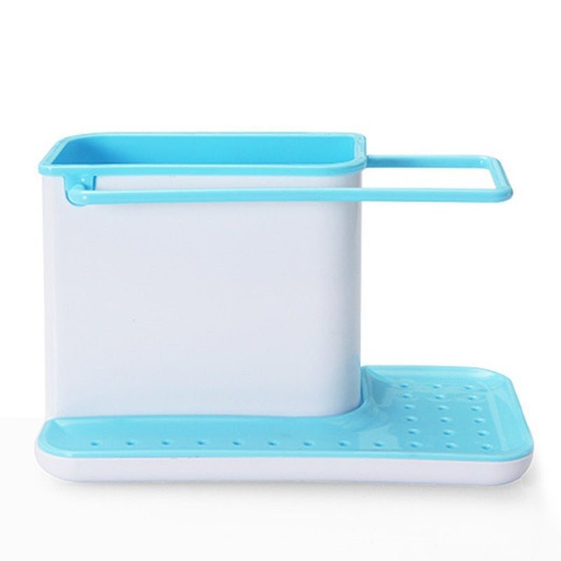Ontime 3 in 1 Self Draining Sink Tidy Organiser Sponge Brush Holder (Sky Blue) (Sky Blue) - Image 1