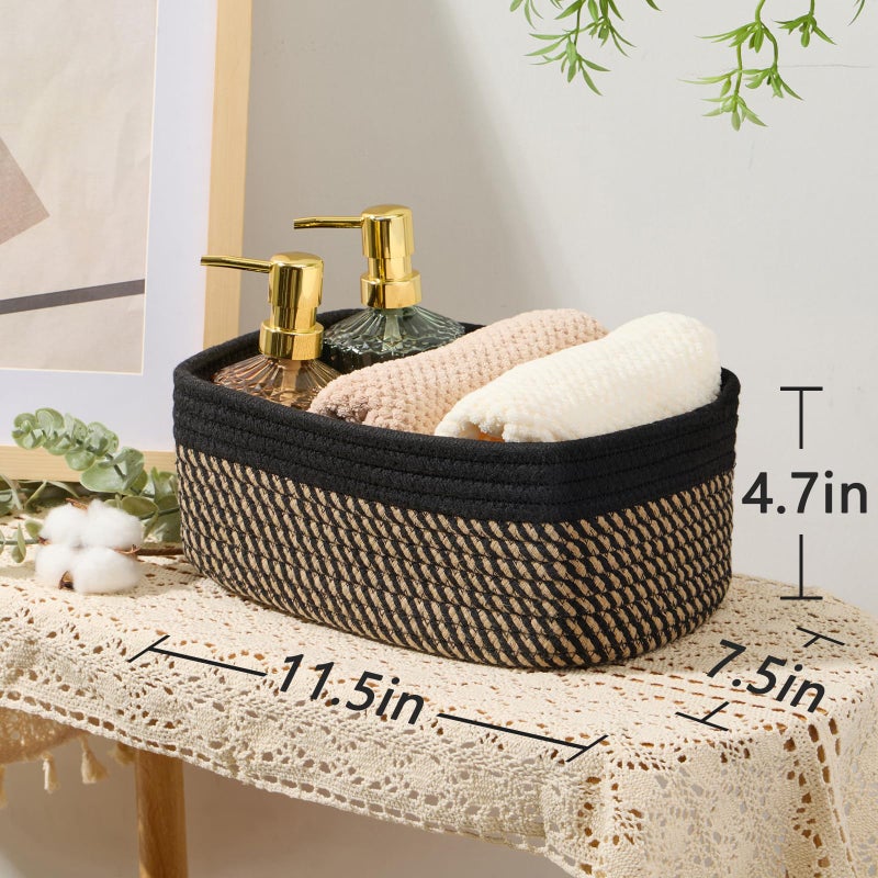 MiniArk Small Storage Baskets for Organizing | Closet Organizer Bins | Shelf Toy Basket | Woven Rope Baskets | Cube Decorative Box | Shallow Basket | 11.5x7.5x4.7â€ | 3 Packs Black Brown - Image 3