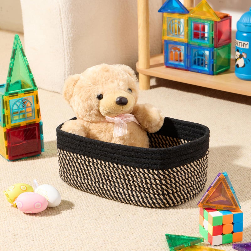 MiniArk Small Storage Baskets for Organizing | Closet Organizer Bins | Shelf Toy Basket | Woven Rope Baskets | Cube Decorative Box | Shallow Basket | 11.5x7.5x4.7â€ | 3 Packs Black Brown - Image 4