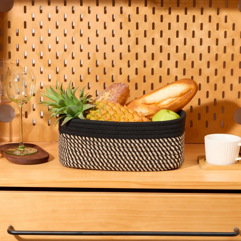 MiniArk Small Storage Baskets for Organizing | Closet Organizer Bins | Shelf Toy Basket | Woven Rope Baskets | Cube Decorative Box | Shallow Basket | 11.5x7.5x4.7â€ | 3 Packs Black Brown - Image 5