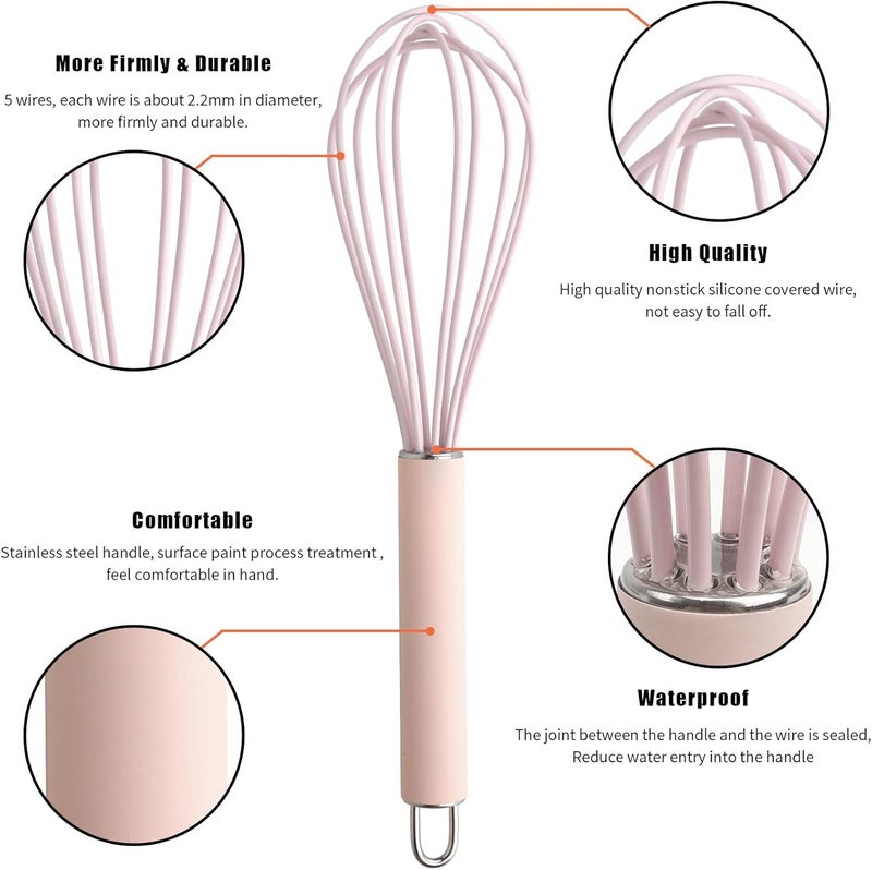 GorGin high temperature and easy to clean silicone whisk, wisk,stirrer, 10 inch, grip good grip design for Blending Whisking Beating Stirring Cooking Baking (1 Pack | Pink) - Image 2
