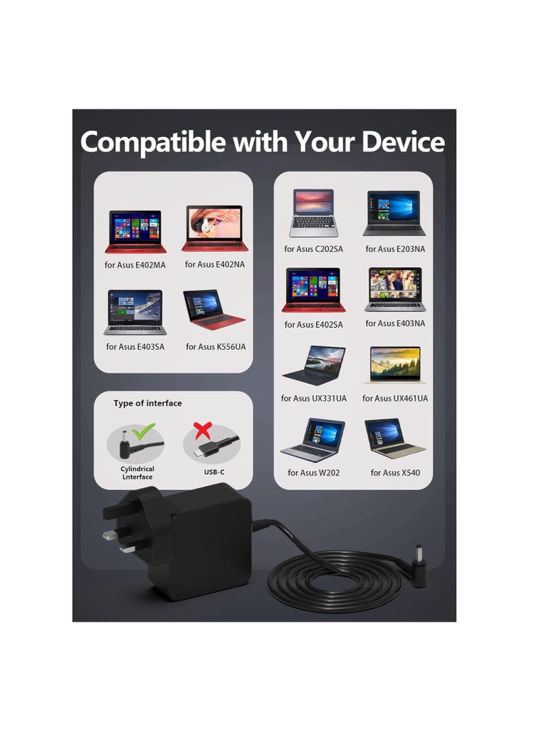 Terabyte شاحن لابتوب 45 واط لموديلات ASUS VivoBook 14 15 X540 X541S X541UA X553M X540UA X540S X540LA Zenbook UX305 UX305F UX310U UX31A UX330 E203 E203M E203MA محول طاقة 4.0 مم * 1.35 مم C0017 - Image 3