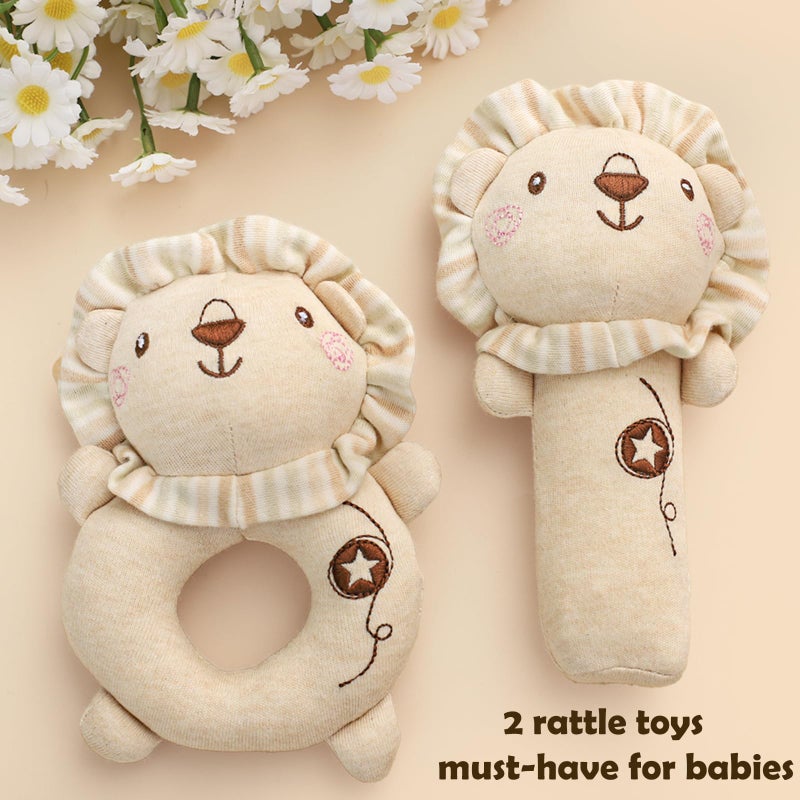 Golray 9pcs Newborn Baby Gift Baskets for Boys Girls Baby Shower, 2 Rattle/Seat Hang Toy/Blanket/Bodysuit/Bib/ 3D Socks/Wood Milestone/Carry Box, Neutral New Born Essential Stuff Unisex Baby Gifts Boy - Image 3