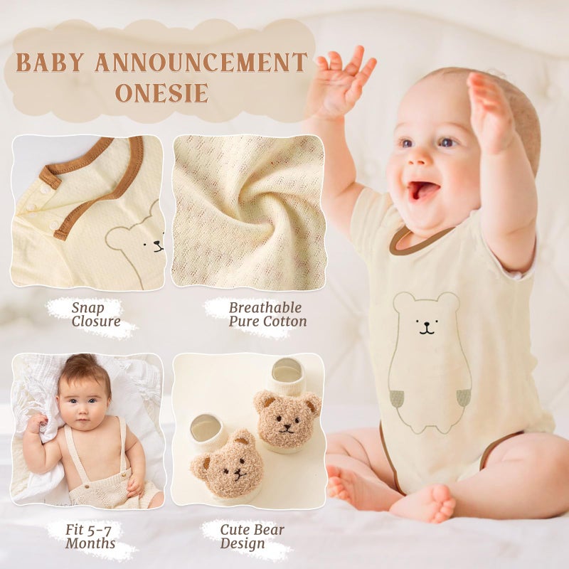 Golray 9pcs Newborn Baby Gift Baskets for Boys Girls Baby Shower, 2 Rattle/Seat Hang Toy/Blanket/Bodysuit/Bib/ 3D Socks/Wood Milestone/Carry Box, Neutral New Born Essential Stuff Unisex Baby Gifts Boy - Image 5