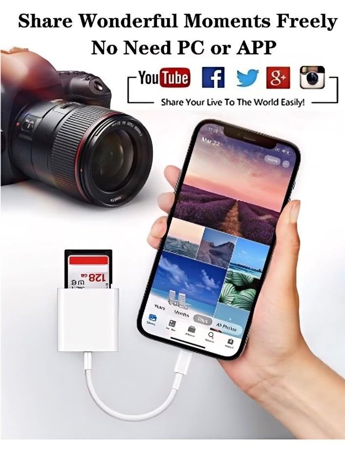 ماركة غير محددة - قارئ بطاقة SD لأجهزة iPhone / iPad ، قارئ بطاقة Micro SD مع فتحات مزدوجة متوافقة مع iPhone - Image 1