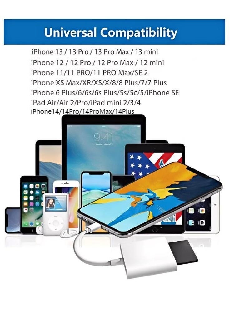 ماركة غير محددة - قارئ بطاقة SD لأجهزة iPhone / iPad ، قارئ بطاقة Micro SD مع فتحات مزدوجة متوافقة مع iPhone - Image 1