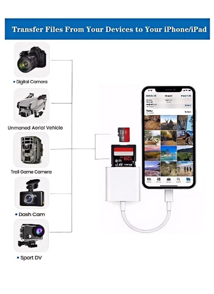 ماركة غير محددة - قارئ بطاقة SD لأجهزة iPhone / iPad ، قارئ بطاقة Micro SD مع فتحات مزدوجة متوافقة مع iPhone - Image 1
