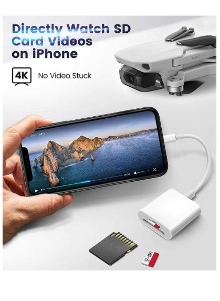 ماركة غير محددة - قارئ بطاقة SD لأجهزة iPhone / iPad ، قارئ بطاقة Micro SD مع فتحات مزدوجة متوافقة مع iPhone - Image 1