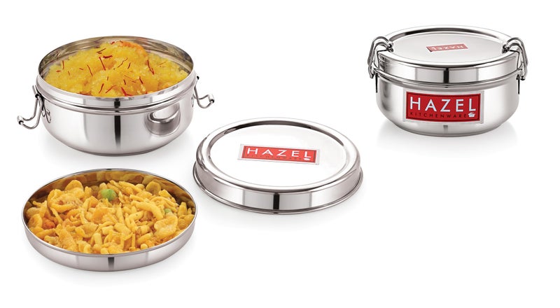 HAZEL Stainless Steel Tiffin Lunch Box Set of 2 | 500 & 700 ML Food Containers with Locking Clip | Airtight Kitchen Storage Steel Dabba - Image 1
