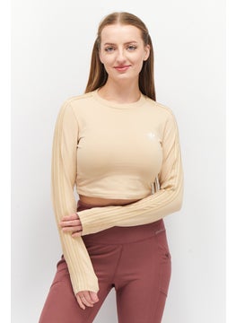 adidas Originals Women Sportswear Fit Crew Neck Long Sleeves Brand Logo Crop Top, Brown  - Image 1