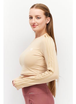 adidas Originals Women Sportswear Fit Crew Neck Long Sleeves Brand Logo Crop Top, Brown  - Image 2