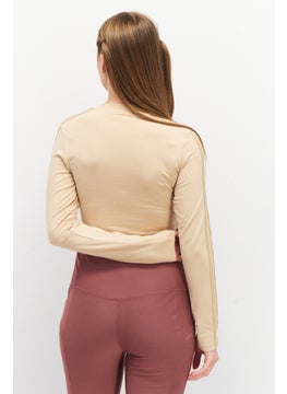 adidas Originals Women Sportswear Fit Crew Neck Long Sleeves Brand Logo Crop Top, Brown  - Image 4