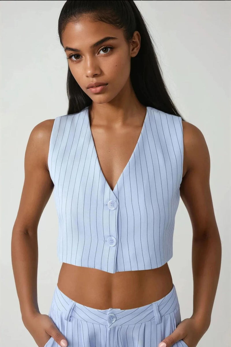 HICCUP Pika Collection Fitted Striped Crop Vest - Image 1