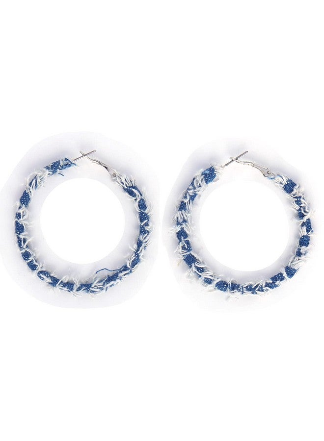 Coiris Bohemian Statement Oval Dangle Hoop Earringdenim Leather Wrapped Big Hoop Dangle Earrings Circle Jewelry For Women Girls(Er1202) - Image 1