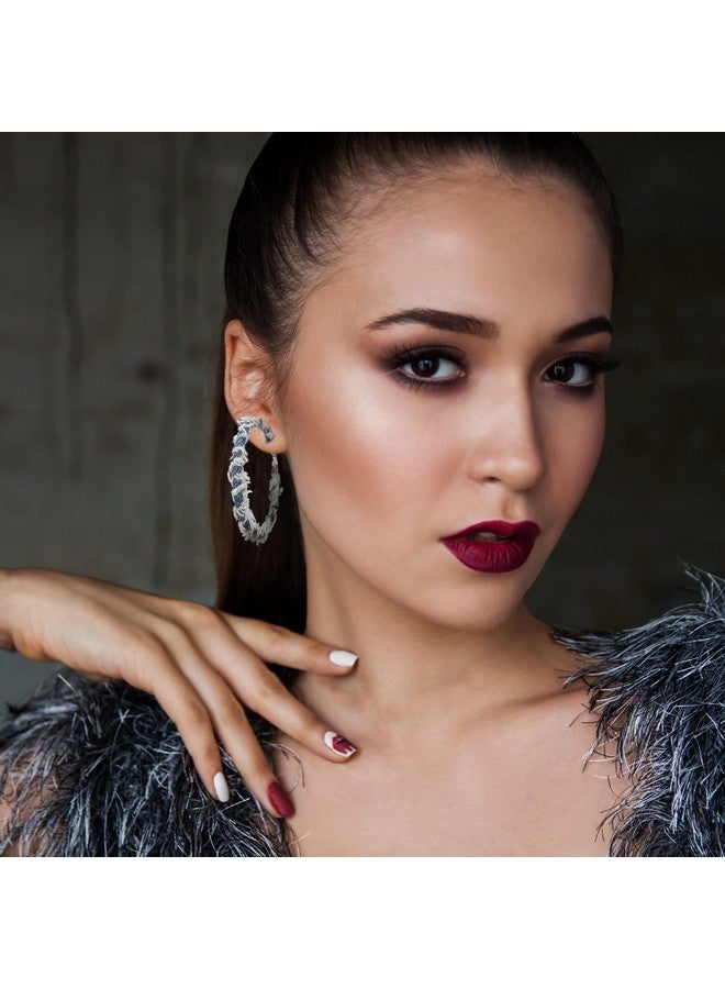 Coiris Bohemian Statement Oval Dangle Hoop Earringdenim Leather Wrapped Big Hoop Dangle Earrings Circle Jewelry For Women Girls(Er1202) - Image 2