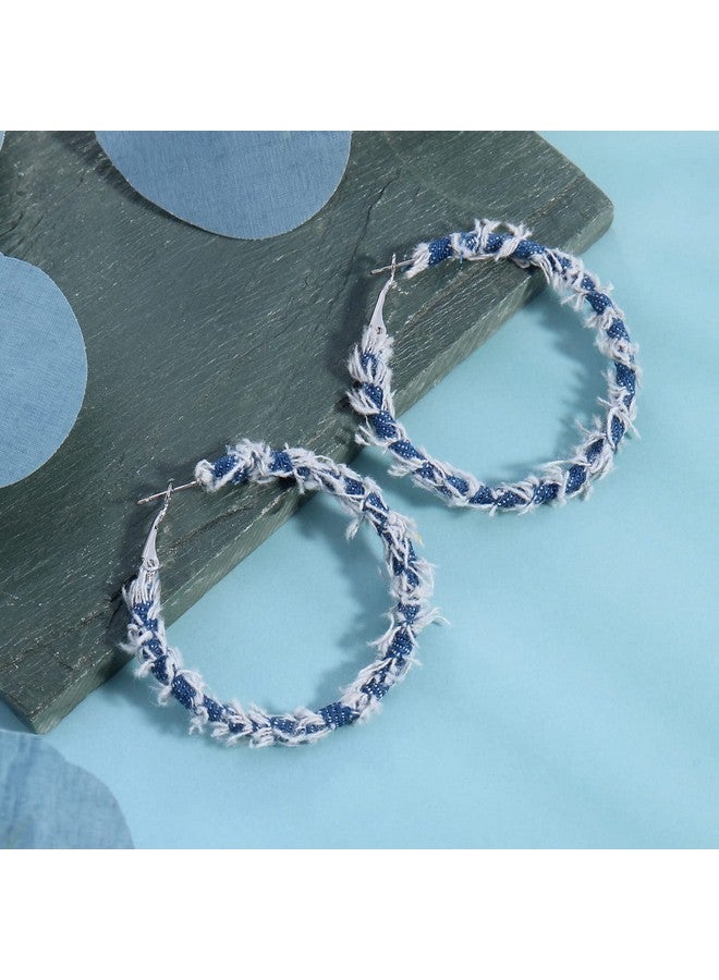 Coiris Bohemian Statement Oval Dangle Hoop Earringdenim Leather Wrapped Big Hoop Dangle Earrings Circle Jewelry For Women Girls(Er1202) - Image 3