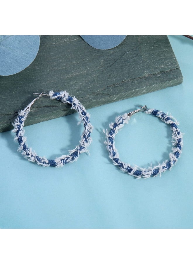 Coiris Bohemian Statement Oval Dangle Hoop Earringdenim Leather Wrapped Big Hoop Dangle Earrings Circle Jewelry For Women Girls(Er1202) - Image 4