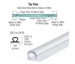CR Laurence Shower Door Translucent Vinyl Bulb Seal with Pre-Applied Tape for 7/32" Gap (1/4" and up Thick Glass)