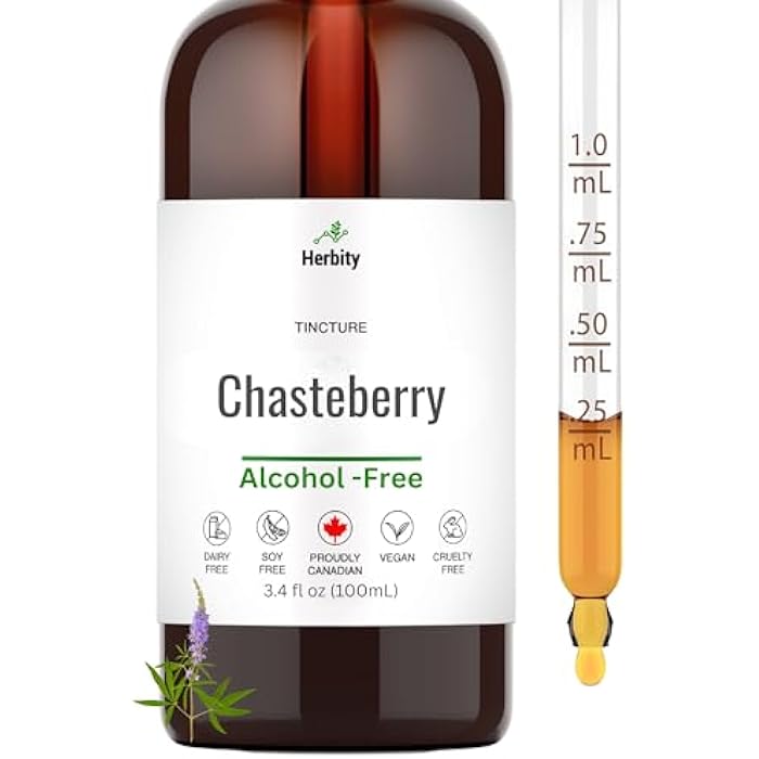 Herbity Chasteberry Tincture – Alcohol-Free Herbal Supplement for Hormonal Balance & Menstrual Support – Vegan, Glycerin-Based Extract – 3.4 fl oz (100 mL) - Image 1