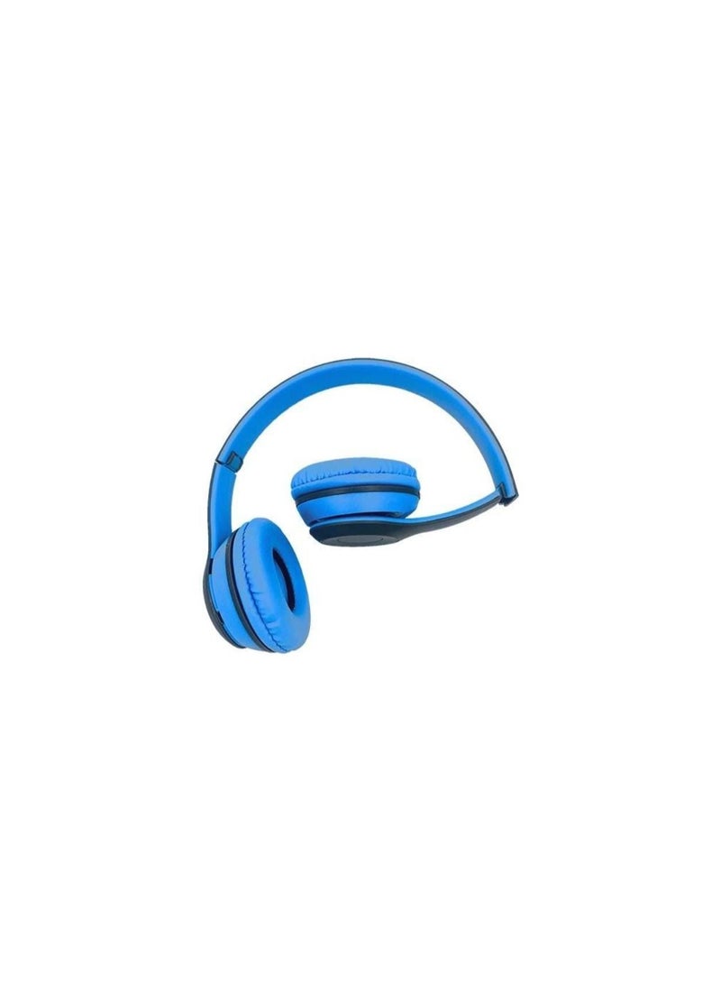 سماعة بلوتوث لاسلكية Mycandy WH210 - سماعات فوق الأذن قابلة للطي مع ميكروفون، صوت عميق ووسائد مريحة - زرقاء - Image 1