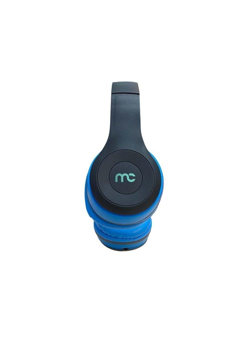 سماعة بلوتوث لاسلكية Mycandy WH210 - سماعات فوق الأذن قابلة للطي مع ميكروفون، صوت عميق ووسائد مريحة - زرقاء - Image 2
