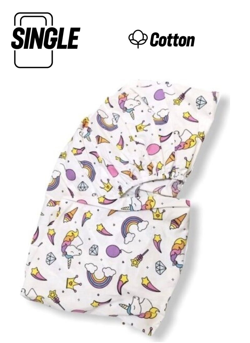 Bebek Özel Baby Special Cotton Baby and Kids Elastic Bed Sheet White Unicorn 60x160 cm 