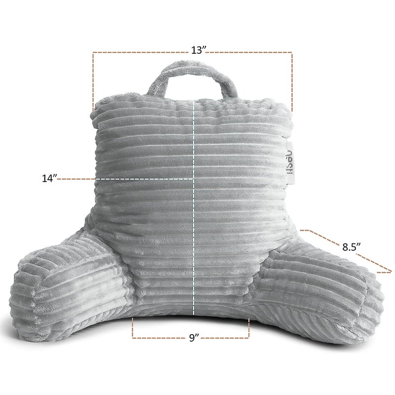 Clara Clark Reading Pillow for Kids - Back Pillow for Sitting in Bed, Plush Bed Pillows for Sitting Up in Bed, Silver Kids Reading Pillow, Shredded Foam Bed Chair Pillow with Arms and Pockets - Image 2