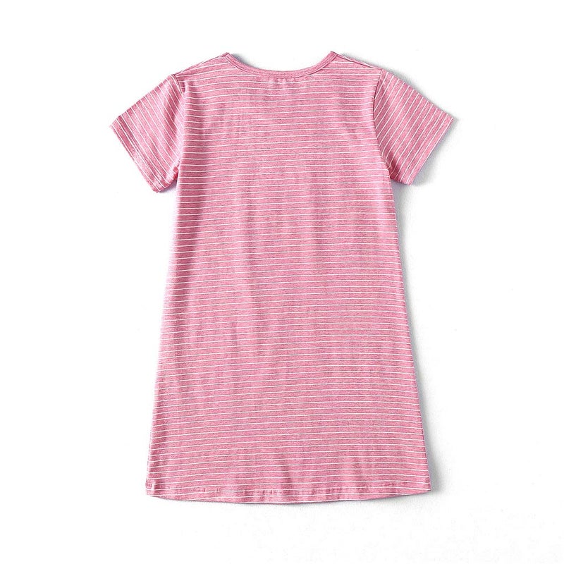 Uobzyaq Nightgowns for Girls Short Sleeve Cotton Pajamas Sleepwear Kids Striped Nightdress for 3-10 Years Watermelon Red Size 3-4Years(110) - Image 3