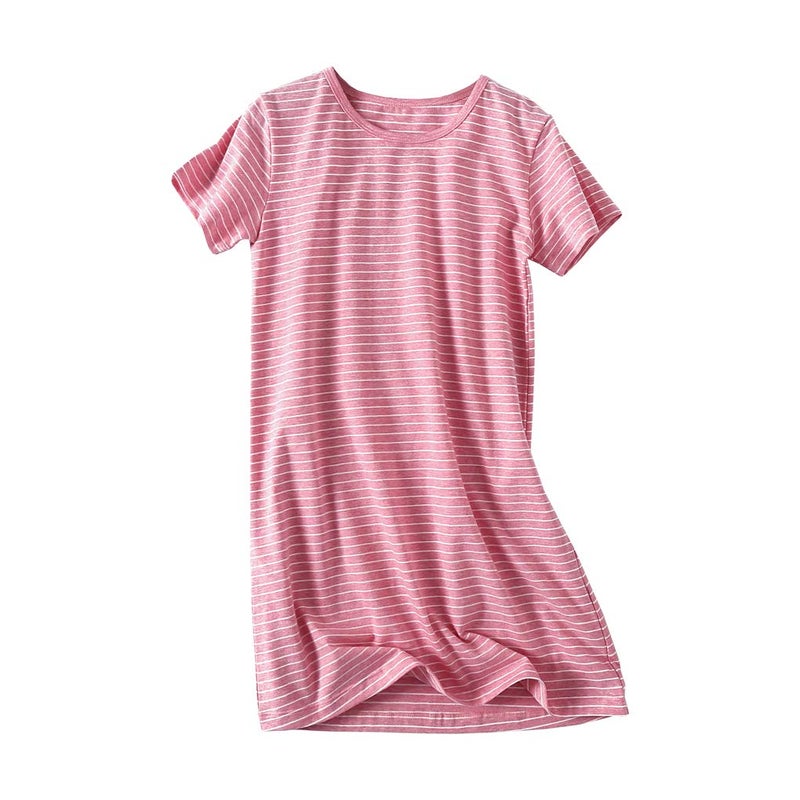Uobzyaq Nightgowns for Girls Short Sleeve Cotton Pajamas Sleepwear Kids Striped Nightdress for 3-10 Years Watermelon Red Size 3-4Years(110) - Image 1