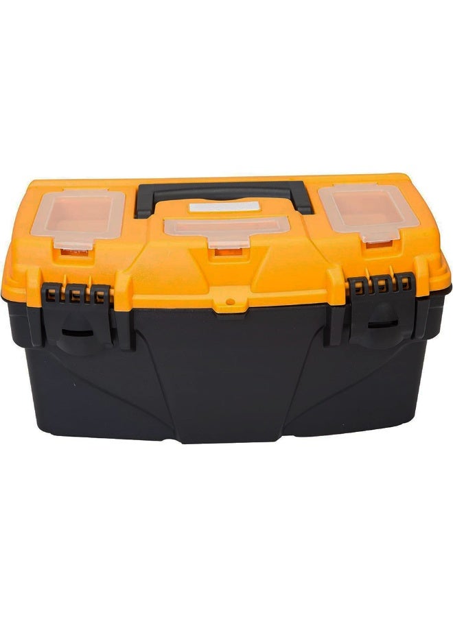 ABC Portable Tool Storage Box 15" , Heavy Duty Plastic Tool Box with Removable Tray and Double Lock , Lightweight Storage Organizer with Transparent Lid for Tools and Accessories Household Use - Image 1