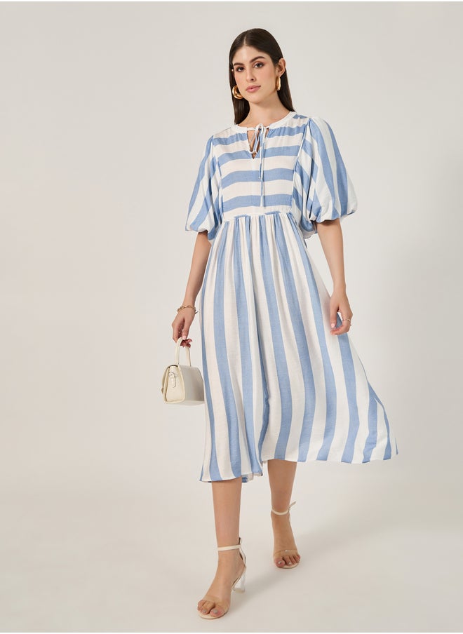Styli Striped Puff Sleeve Dress  - Image 1