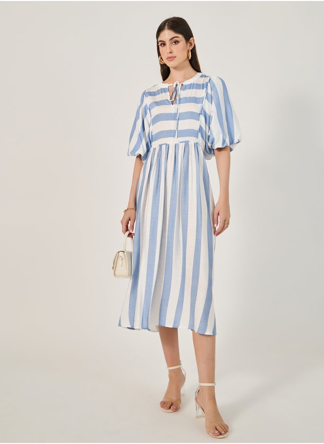 Styli Striped Puff Sleeve Dress  - Image 2