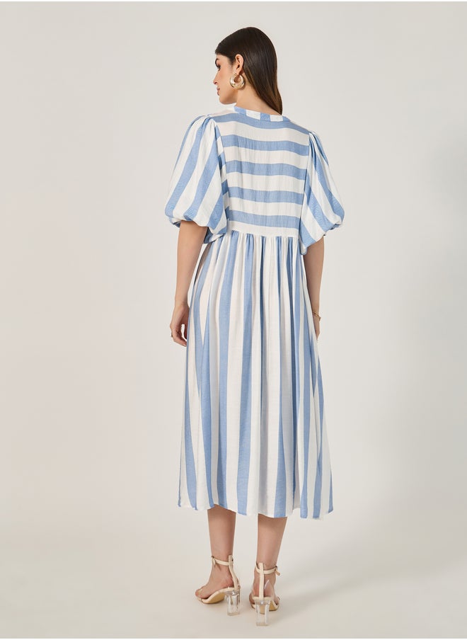 Styli Striped Puff Sleeve Dress  - Image 5