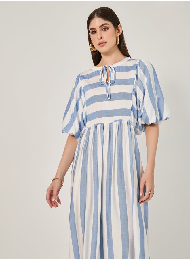 Styli Striped Puff Sleeve Dress  - Image 3