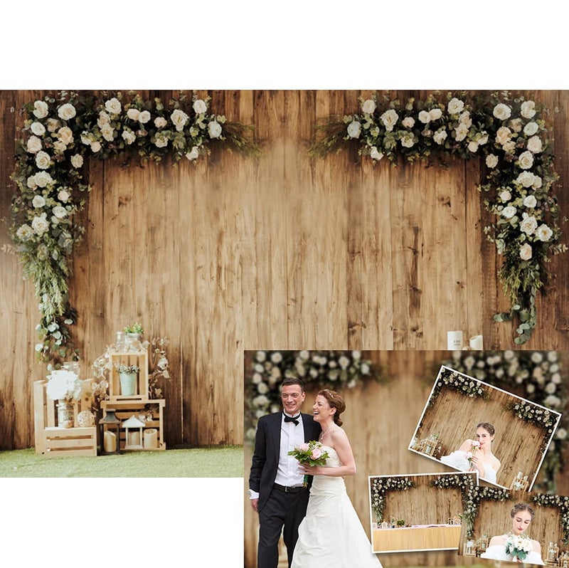 DASHAN 10x8ft Polyester Wedding Backdrop Rustic Floral Flower Wood Wall Backdrop Bridal Shower Reception Ceremony Photography Background Wedding Proposal Party Kids Birthday Party YouTube Photo Prop