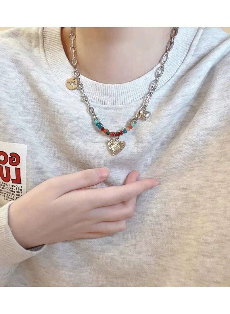 Goolsky Colorful Beaded Heart Necklace for Women – Y2K Sweet & Spicy Aesthetic, Handmade Indie Choker, Cute Layering Jewelry for Baddie Girls  - Image 1