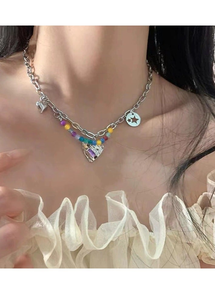 Goolsky Colorful Beaded Heart Necklace for Women – Y2K Sweet & Spicy Aesthetic, Handmade Indie Choker, Cute Layering Jewelry for Baddie Girls  - Image 2