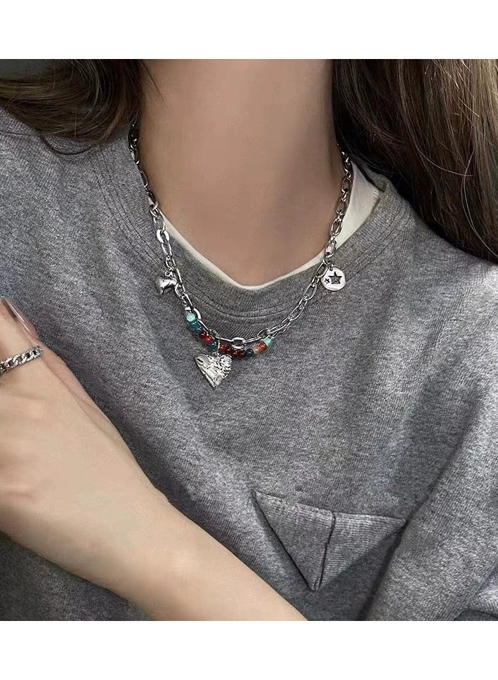 Goolsky Colorful Beaded Heart Necklace for Women – Y2K Sweet & Spicy Aesthetic, Handmade Indie Choker, Cute Layering Jewelry for Baddie Girls  - Image 5