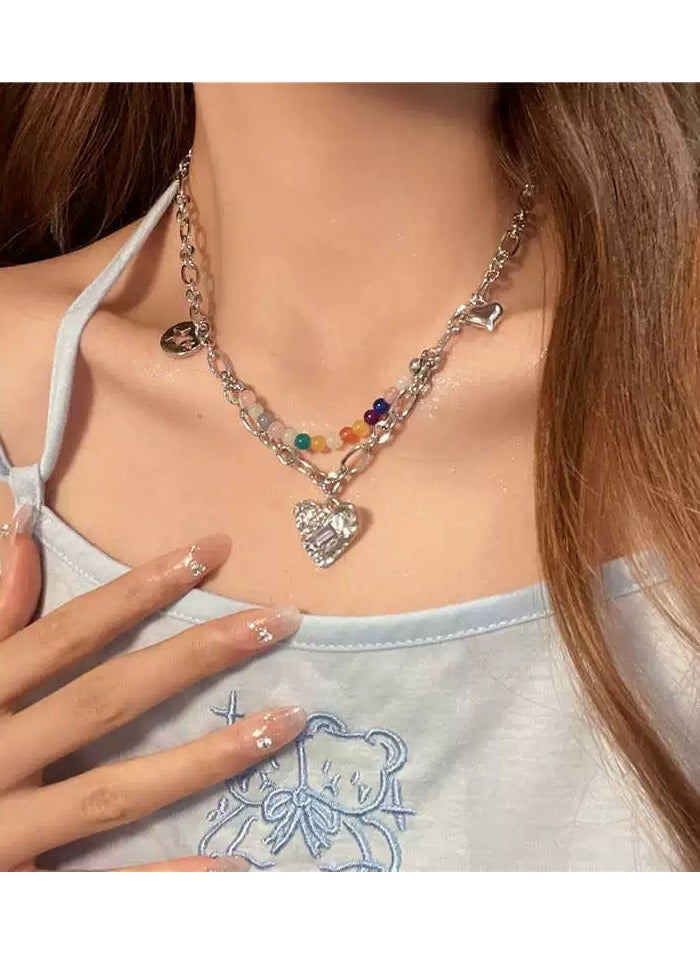 Goolsky Colorful Beaded Heart Necklace for Women – Y2K Sweet & Spicy Aesthetic, Handmade Indie Choker, Cute Layering Jewelry for Baddie Girls  - Image 3