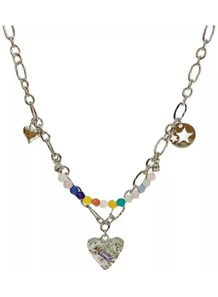Goolsky Colorful Beaded Heart Necklace for Women – Y2K Sweet & Spicy Aesthetic, Handmade Indie Choker, Cute Layering Jewelry for Baddie Girls  - Image 4