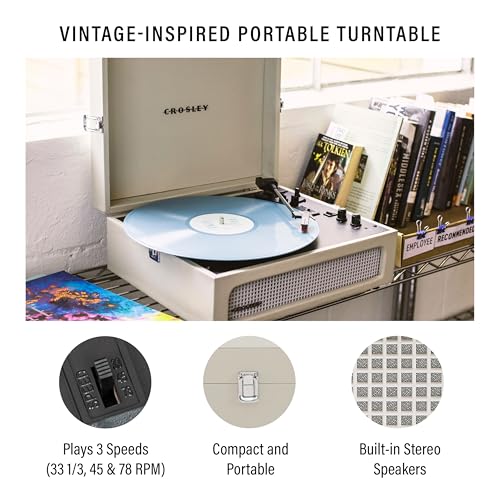 Crosley CR8017B-DU Voyager Vintage Portable Vinyl Record Player Turntable with Bluetooth in/Out and Built-in Speakers, Dune - Image 2