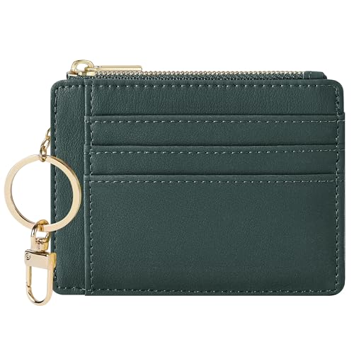 Sodsay Womens Wallet Card Case Slim Front Pocket Wallet for Women Credit Card Holder with Keychain(Smooth Green Coal) - Image 1