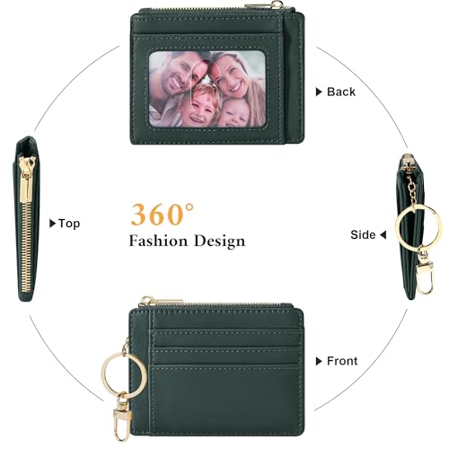 Sodsay Womens Wallet Card Case Slim Front Pocket Wallet for Women Credit Card Holder with Keychain(Smooth Green Coal) - Image 4