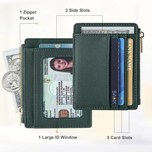 Sodsay Womens Wallet Card Case Slim Front Pocket Wallet for Women Credit Card Holder with Keychain(Smooth Green Coal) - Image 2