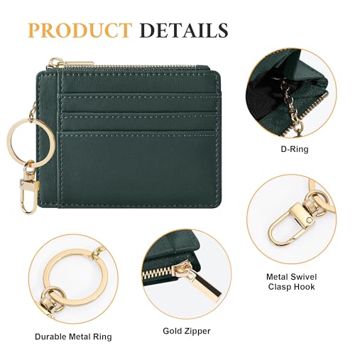 Sodsay Womens Wallet Card Case Slim Front Pocket Wallet for Women Credit Card Holder with Keychain(Smooth Green Coal) - Image 3