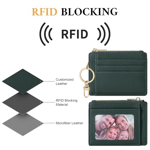 Sodsay Womens Wallet Card Case Slim Front Pocket Wallet for Women Credit Card Holder with Keychain(Smooth Green Coal) - Image 5