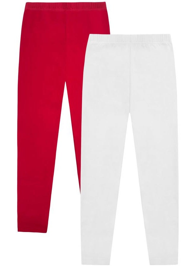 VOGRYE 2 Pack Girls Leggings Thick Cotton Leggings for Kids Full Length Pants Stretchy, White,red, 7 Years - Image 1