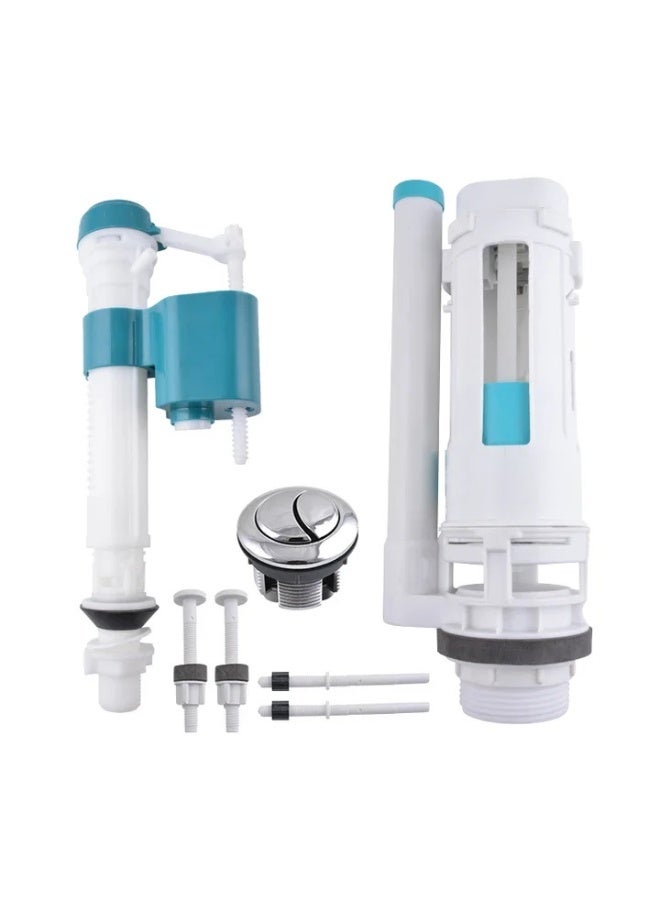 Toilet Cistern Fill Kit – Universal Dual Flush Drain Valve & Button Set – 3-in-1 Bathroom Cistern Repair Parts – Adjustable Flush Volume, Easy Installation, Water-Saving Design - Image 1