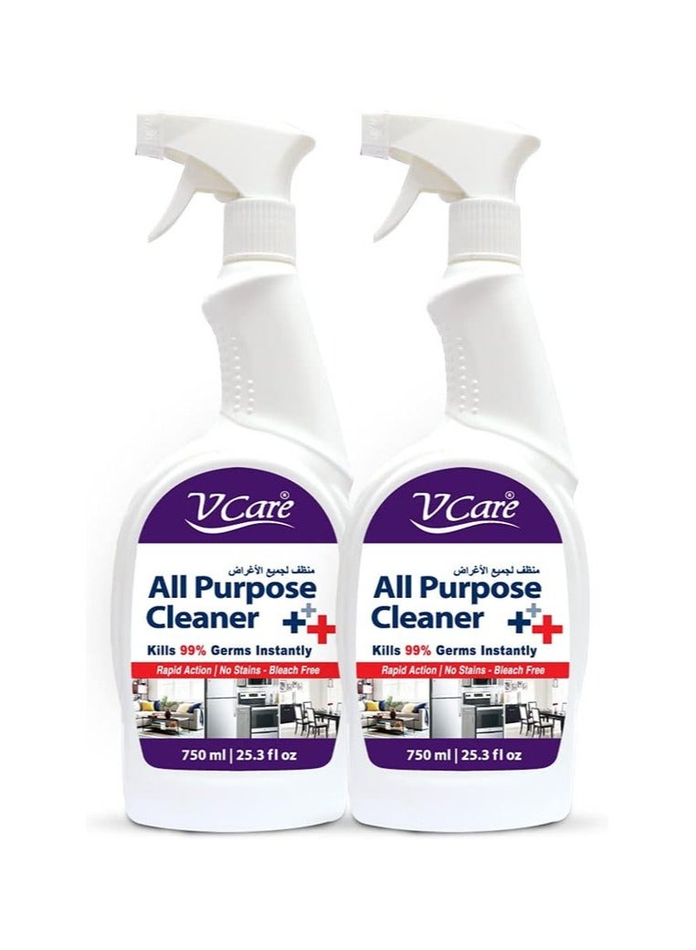 VCare All Purpose Cleaner Spray Versatile And Effective Tackle Tough Stains With Ease 2 x 750ml  - Image 1