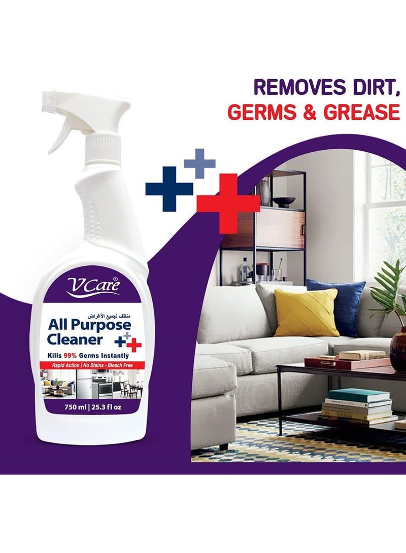 VCare All Purpose Cleaner Spray Versatile And Effective Tackle Tough Stains With Ease 2 x 750ml  - Image 2